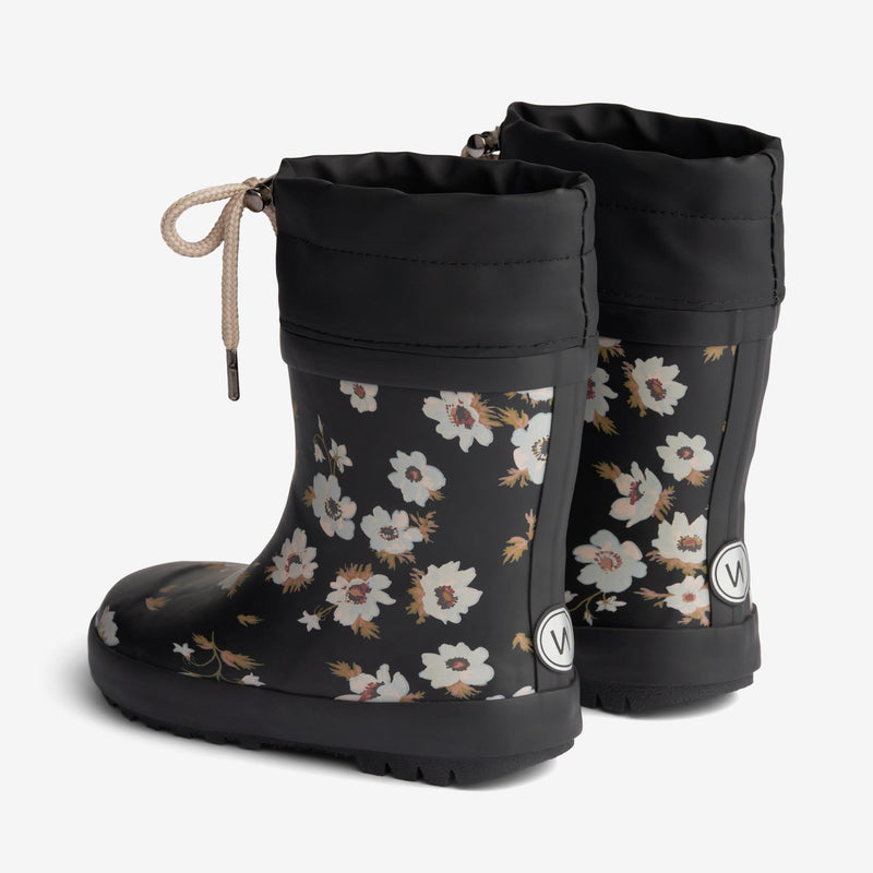 Thermo-Gummistiefel black flowers | Dänische Kinderschuhe | Wheat Footwear®  🌾 –