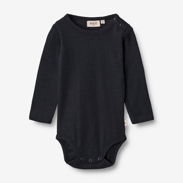 Wheat Wool  Woll-Langarmbody Plain | Baby Underwear/Bodies 1432 navy