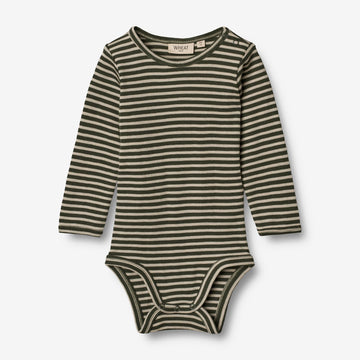 Wheat Wool  Woll-Langarmbody Plain | Baby Underwear/Bodies 4142 green stripe