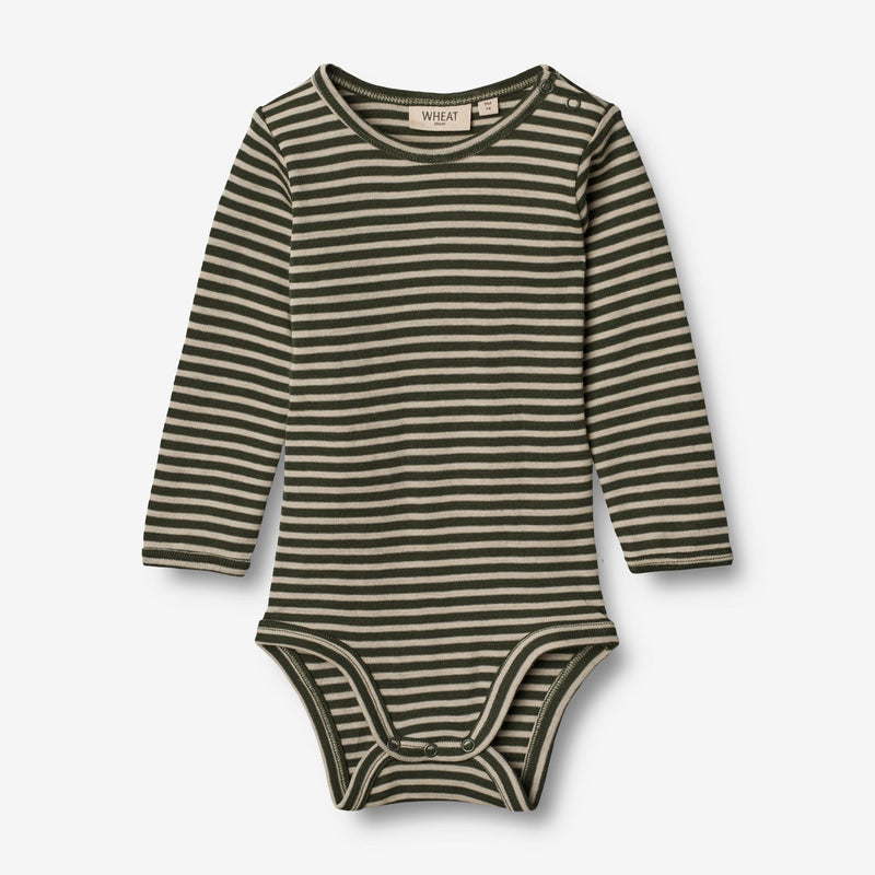 Wheat Wool Woll-Langarmbody Plain Underwear/Bodies 4142 green stripe