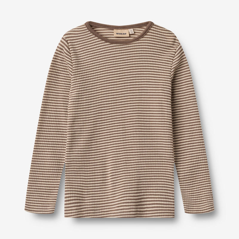 Wheat Wool Woll-T-Shirt L/S Alfie Jersey Tops and T-Shirts 9578 wood stripe