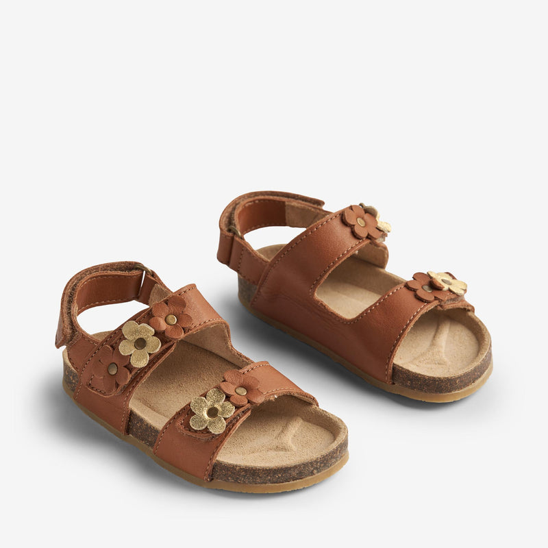 Wheat Footwear  Zehenfreie Kork-Sandale Clara mit Blumen Sandals 9002 cognac