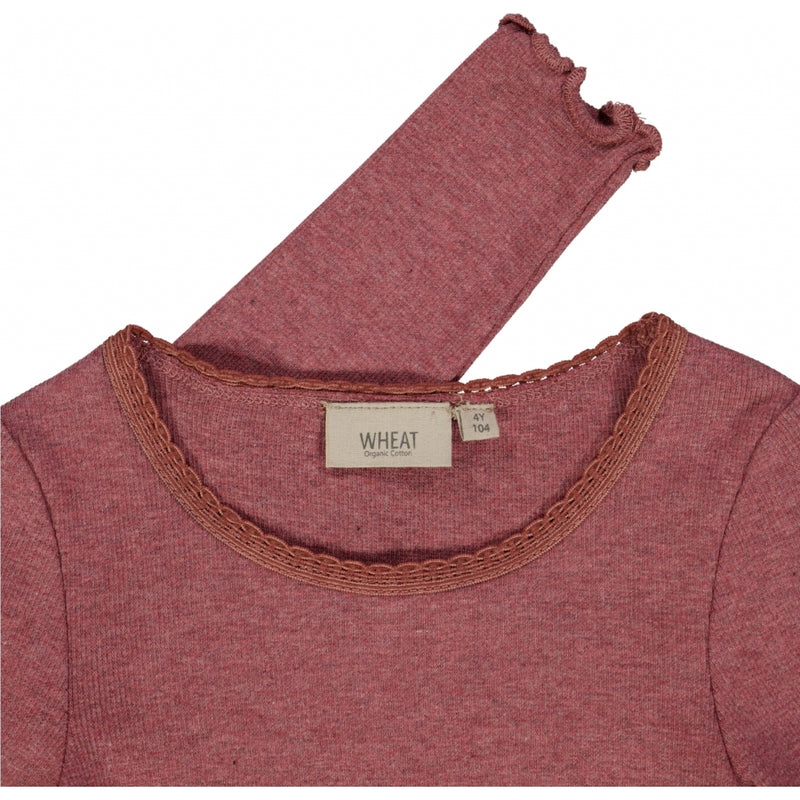 Wheat Geripptes Langarmshirt Spitze Jersey Tops and T-Shirts 2614 dark rouge melange