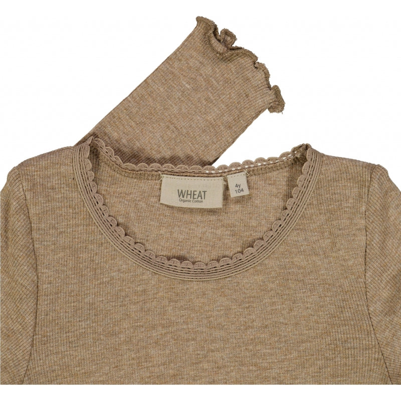 Wheat Geripptes Langarmshirt Spitze Jersey Tops and T-Shirts 3204 khaki melange