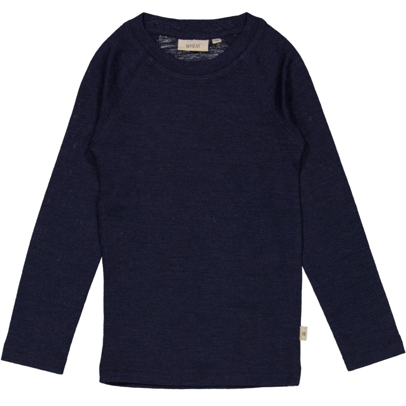 Wheat Wool Gestreiftes Langarm-Shirt aus Merinowolle Jersey Tops and T-Shirts 1432 navy