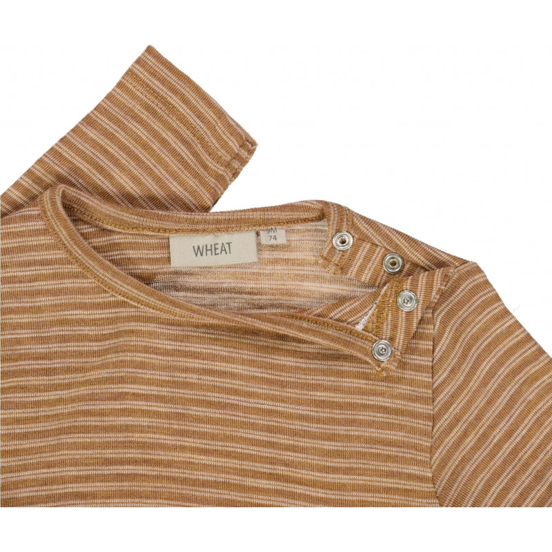 Wheat Wool Gestreiftes Langarm-Shirt aus Merinowolle Jersey Tops and T-Shirts 3515 clay melange wool stripe