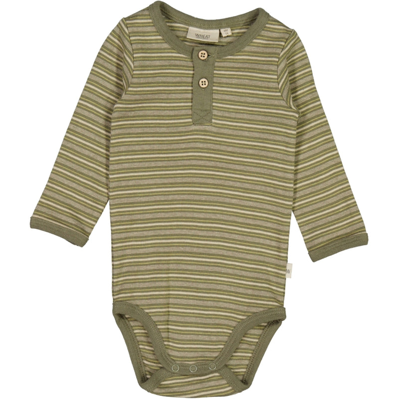 Wheat Langarmbody Placket Underwear/Bodies 2185 heather green stripe