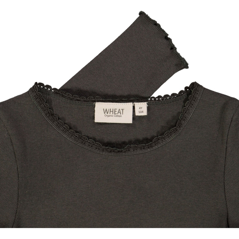 Wheat Rib Langarm-Shirt Lace Jersey Tops and T-Shirts 0033 black granite