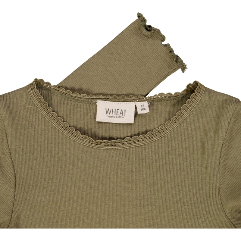 Wheat Rib Langarm-Shirt Lace Jersey Tops and T-Shirts 3531 dry pine