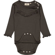 Wheat Rib Langarmbody mit Rüschen Underwear/Bodies 0033 black granite