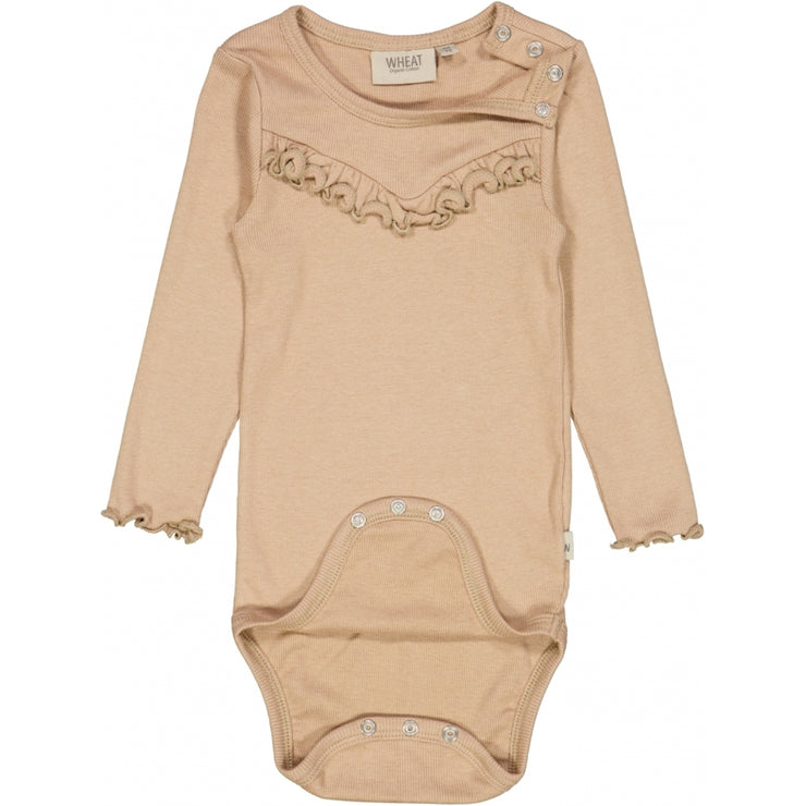 Wheat Rib Langarmbody mit Rüschen Underwear/Bodies 3320 affogato