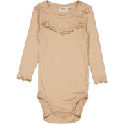 Wheat Rib Langarmbody mit Rüschen Underwear/Bodies 3320 affogato
