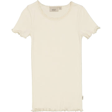 Wheat Main Ripp T-Shirt mit Spitze Jersey Tops and T-Shirts 3129 eggshell 