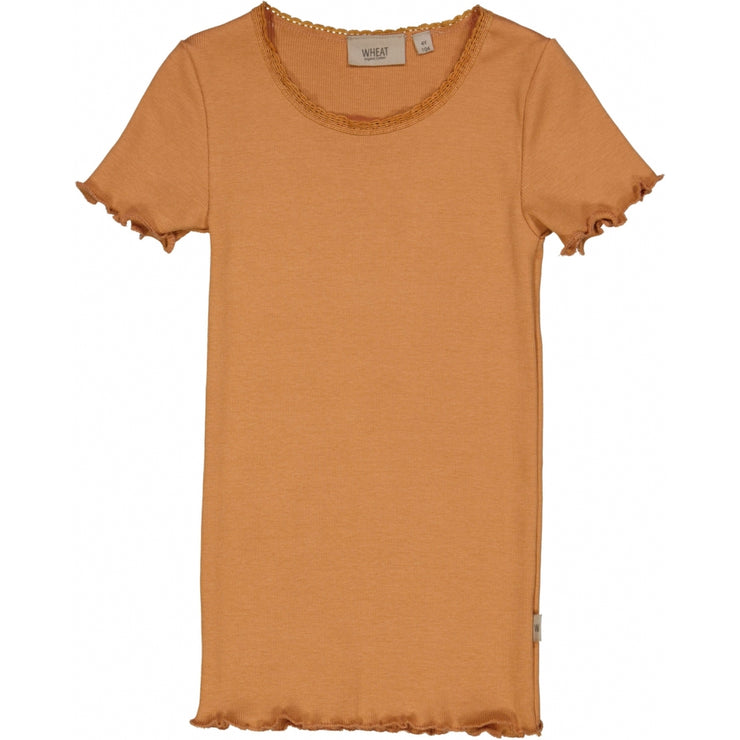 Wheat Ripp T-Shirt mit Spitze Jersey Tops and T-Shirts 3351 sandstone