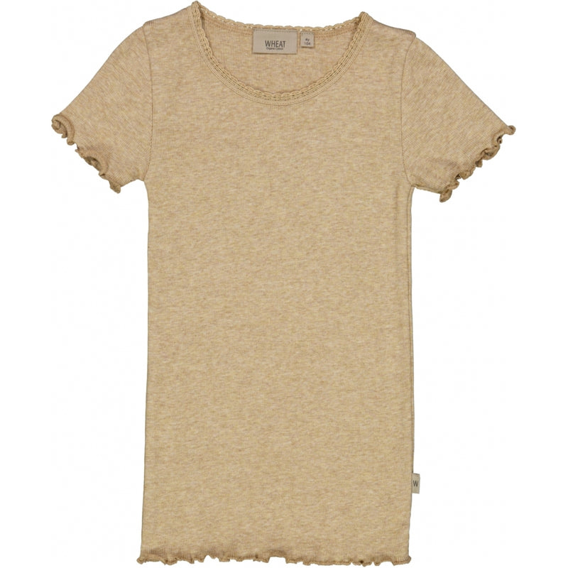 Wheat Ripp T-Shirt mit Spitze Jersey Tops and T-Shirts 5410 dark oat melange