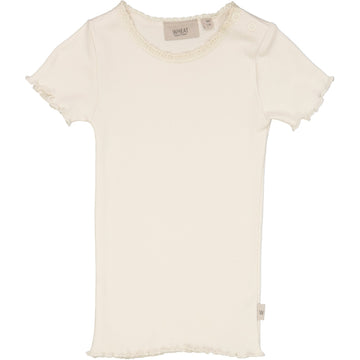 Wheat Main Ripp T-Shirt mit Spitze Jersey Tops and T-Shirts 3129 eggshell 