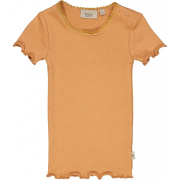 Wheat Main Ripp T-Shirt mit Spitze Jersey Tops and T-Shirts 3351 sandstone