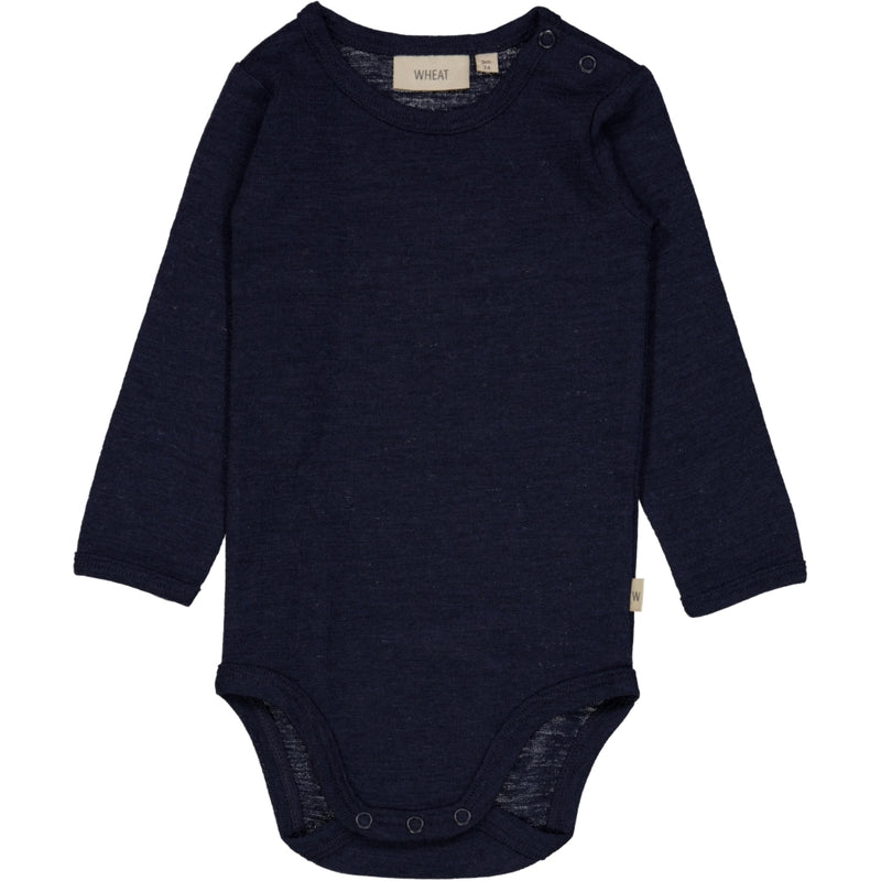 Wheat Wool Woll-Langarmbody Plain Underwear/Bodies 1432 navy