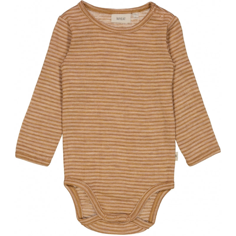 Wheat Wool Woll-Langarmbody Plain Underwear/Bodies 3515 clay melange wool stripe